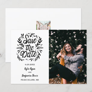 Trouwen Save the Date 2 Foto Botanische Typografie Kaart