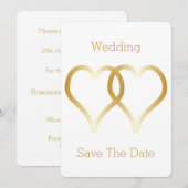 Trouwen Save The Date Gold Hearts (Voorkant / Achterkant)