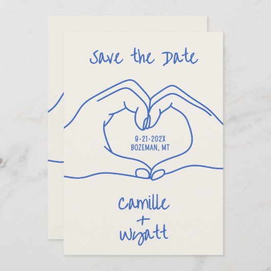 Trouwen Save the Date Hand getrokken Hart Handen B Kaart (Voorkant / Achterkant)