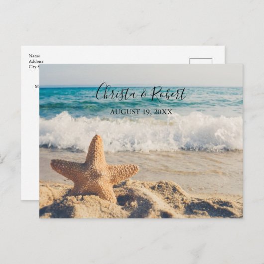 Trouwen Strand Scène met Starfish Dank u Briefkaart (Voorkant / Achterkant)