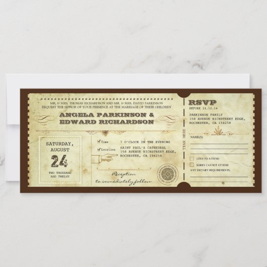 Trouwen ticketuitnodiging met RSVP ontwerp Kaart (Voorkant)