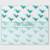Trouwen turquoise harten rijen inpakpapier (Vlak)
