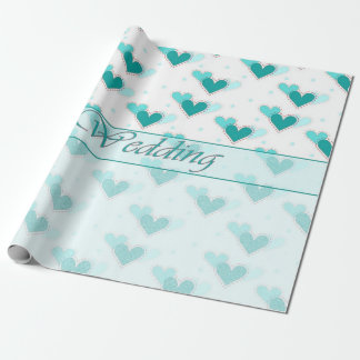 Trouwen turquoise harten rijen inpakpapier