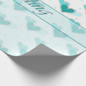 Trouwen turquoise harten rijen inpakpapier (Hoek)