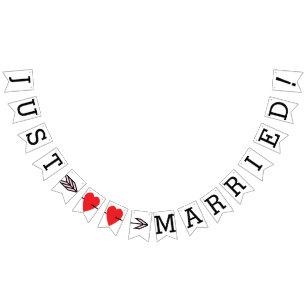 Trouwen, twee rode harten en pijl vlaggetjes