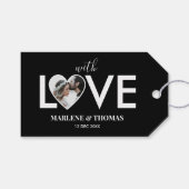 Trouwen Verloving Custom Foto Black Heart Lijst Cadeaulabel (Voorkant (Horizontaal))