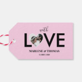 Trouwen Verloving Custom Foto Roze Hart Lijst Cadeaulabel (Achterkant Horizontaal)