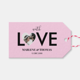 Trouwen Verloving Custom Foto Roze Hart Lijst Cadeaulabel