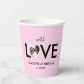 Trouwen Verloving Custom Foto Roze Hart Lijst Papieren Bekers (Voorkant)