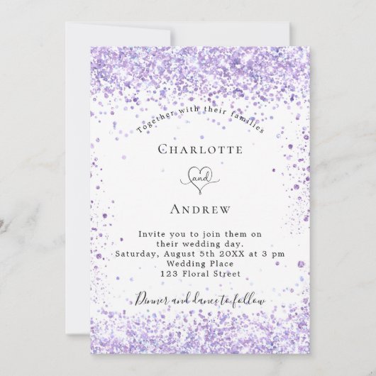 Trouwen violet script wit elegant kaart (Voorkant)