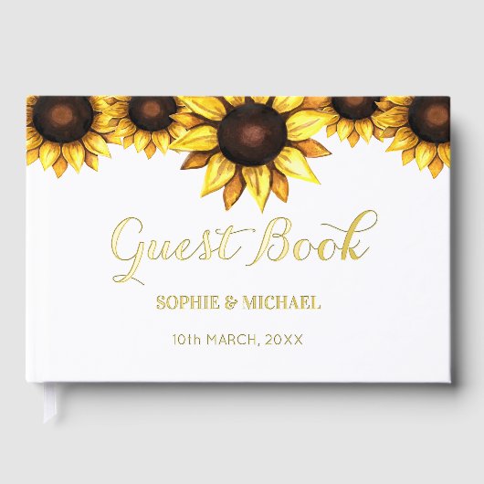 Trouwen Zonnebloem Bloemen Wit Gastenboek (Voorkant)