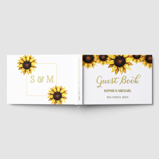 Trouwen Zonnebloem Bloemen Wit Gastenboek (Volledig)