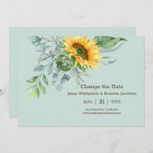 Trouwen Zonnebloem Rustiek Verander de datum Groen Save The Date (Voorkant / Achterkant)