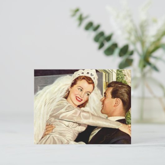 Trouwende bruid en bruidegom, gelukkig bruidspaar aankondiging (Staand voorkant)