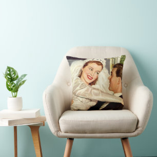 Trouwende bruid en bruidegom in vintage stijl, gel kussen