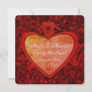 Trouwende Knoop in Verstevigde Rode Hart Rozenblaa Save The Date