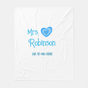 Trouwende mevrouw voeg naam datum blauwe hart wate fleece deken