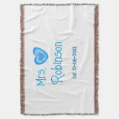 Trouwende Mevrouw voeg naam datum toe blauw hart w Deken (Voorkant Verticaal)