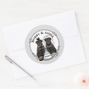 Trouwende Rottweilers Bruid en Bruidegom Honden Sc Ronde Sticker