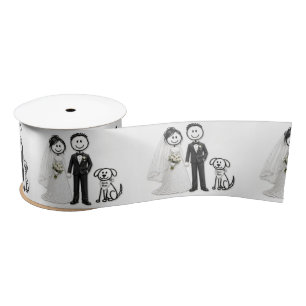 Trouwende stickfiguren met getuige hond lint