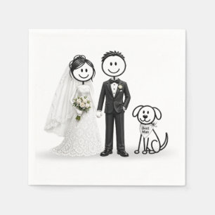 Trouwende stickfiguren met getuige hond servet