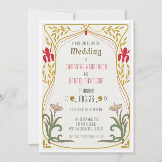 Trouwerij Art Nouveau Huwelijksuitnodiging Kaart (Achterkant)