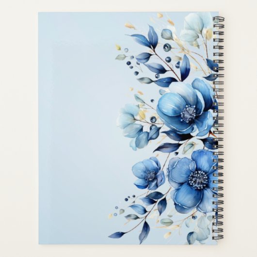 Trouwerplanner met waterverf blauwe bloemen planner (Achterkant)