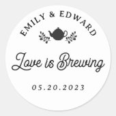 Trouwfavoriet 'Liefde is aan het Brouwen' Thee Ronde Sticker (Voorkant)