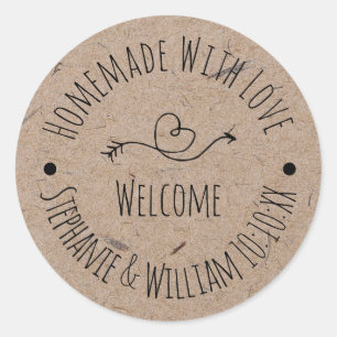 Trouwfavoriet van Kraftpapier Met Liefde Gemaakt Ronde Sticker