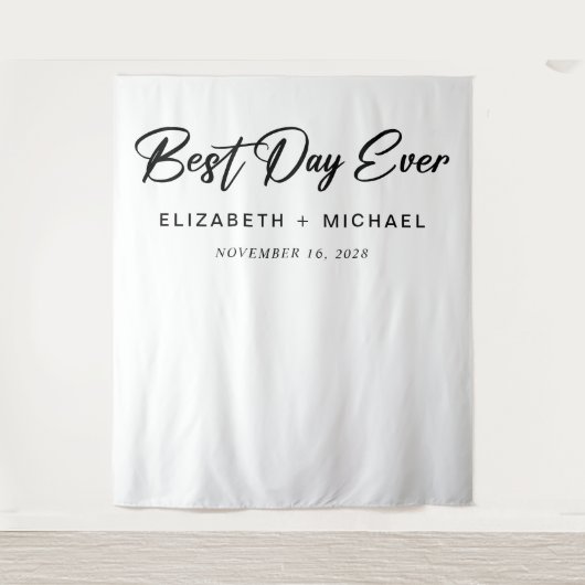 Trouwfeest Beste Dag Ooit Fotohokje Wandkleed (Voorkant)