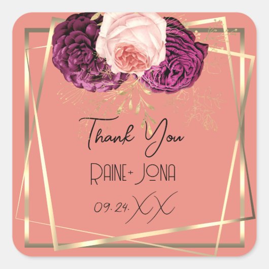 Trouwfeest Bruidsfeest Favor Roze Gouden Lijst Vierkante Sticker (Voorkant)