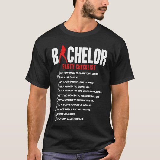 Trouwfeest checklist vrienden t-shirt (Voorkant)