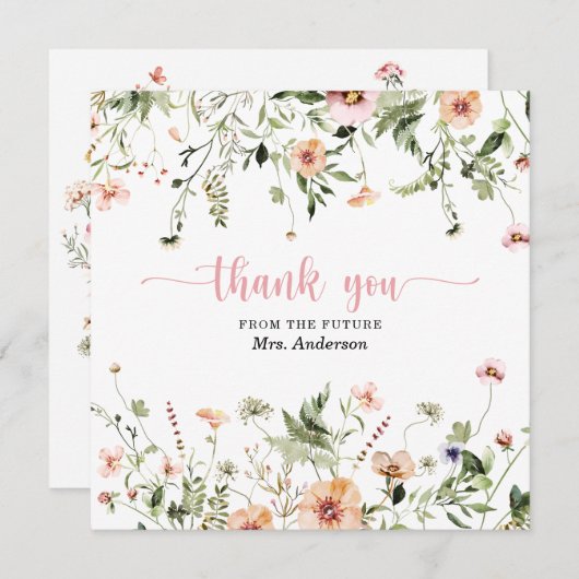 Trouwfeest Dankkaart Roze Wilde Bloemen Bedankkaart (Voorkant / Achterkant)