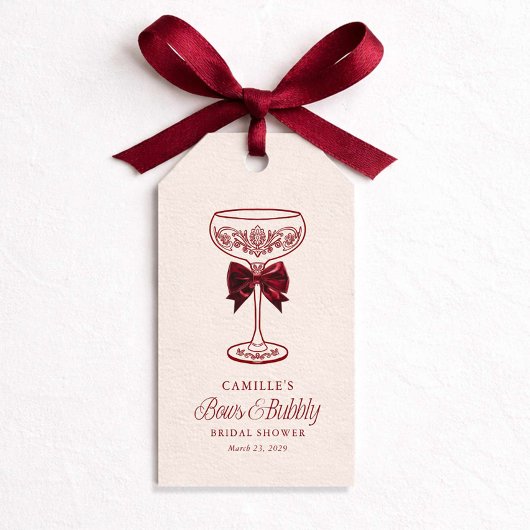 Trouwfeest favor tag met linten en bubbels cadeaulabel