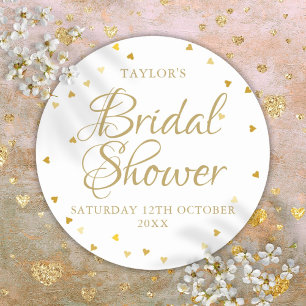 Trouwfeest Favorieten met Gouden Hartjes Confetti Ronde Sticker