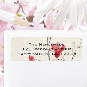 Trouwfeest in vintage stijl, Japanse roze Magnolia Etiket