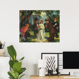 Trouwfeest in vintage stijl, kinderen doen bruid e poster