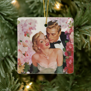 Trouwfeest in vintage stijl, retro bruid en bruide keramisch ornament