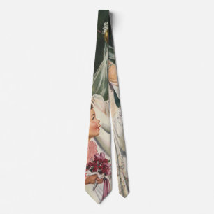 Trouwfeest in vintage stijl, retro bruid met bloem stropdas