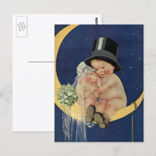 Trouwfeest in vintage stijl, Schattig bruidspaar o Briefkaart