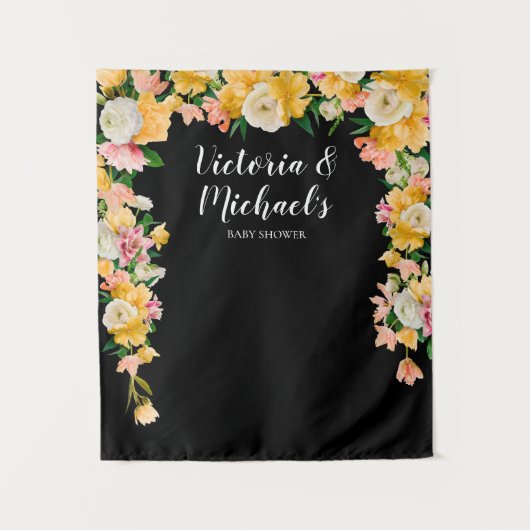 Trouwfeest met bloemen achtergrond in felle kleure wandkleed (Voorkant)