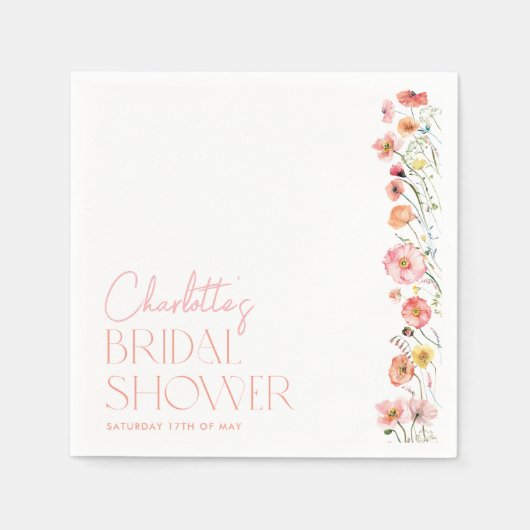 Trouwfeest met bloemmotief Klaproos Wilde Bloemen Servet (Voorkant)