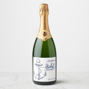 Trouwfeest met Nautisch Anker Wit Sparkling Wijnetiket