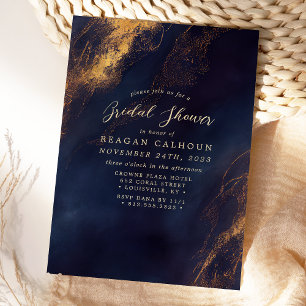 Trouwfeest met Navy Blauwe en Gouden Calligrafie Kaart