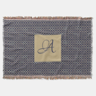 Trouwfeest met Navy Blue Monogram Quatrefoil Deken