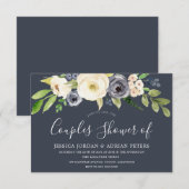 Trouwfeest met Navy & White Watercolor Bloemen Kaart (Voorkant / Achterkant)