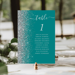 Trouwfeest met turkoois blauwe zilveren glitters kaart