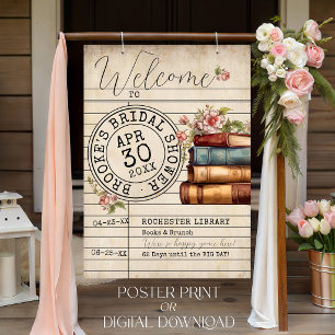 Trouwfeest met vintage bloemboeken welkom poster