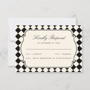 Trouwfeest met vintage oude-monnaie ivoor zwart ge RSVP kaartje