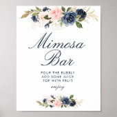Trouwfeest-mimosa-barkenteken met navy & blush blo poster (Voorkant)